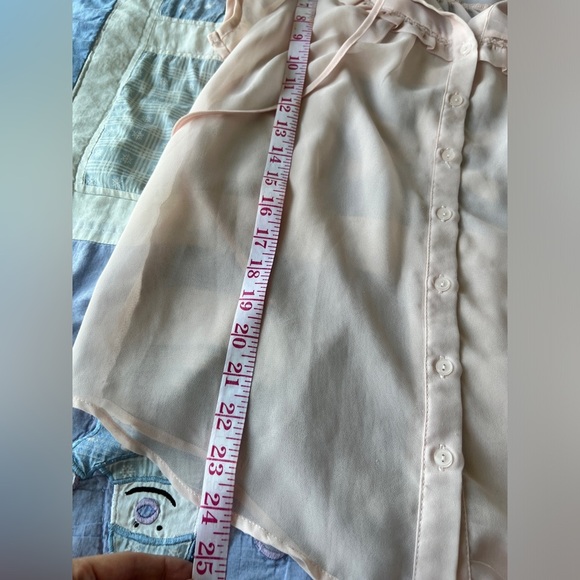 Y2K Forever 21 Womens Pink Ruffle Sheer Puff Sleeve Coquette Babydoll Large - Picture 6 of 7